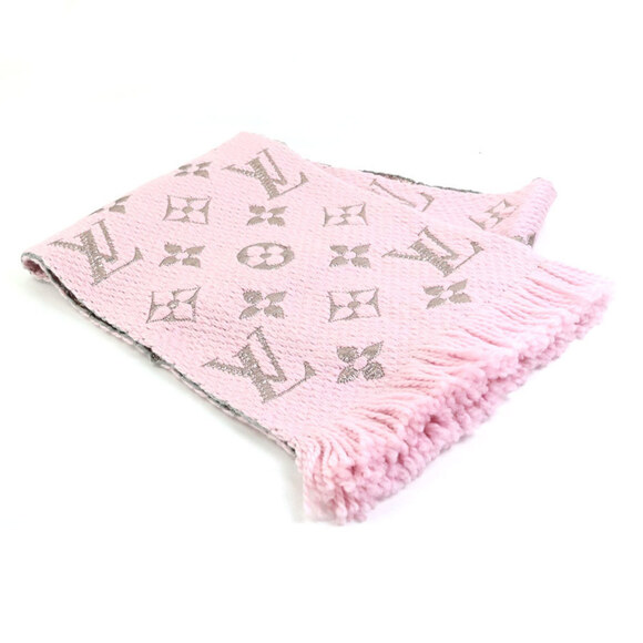 LOUIS VUITTON Logomania Shine Wool/Silk Muffler Pink x Silver M70466 - Picture 1 of 5